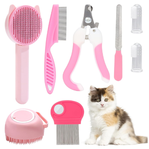 Find Your Purr-fact Pet Grooming Kit - VCZONE 8-Piece Cat Grooming Set in Pink