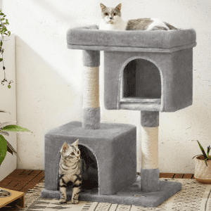 Light Gray Cat Tree with Scratching Post and Plush Condos