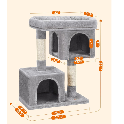 Light Gray Cat Tree with Scratching Post and Plush Condos